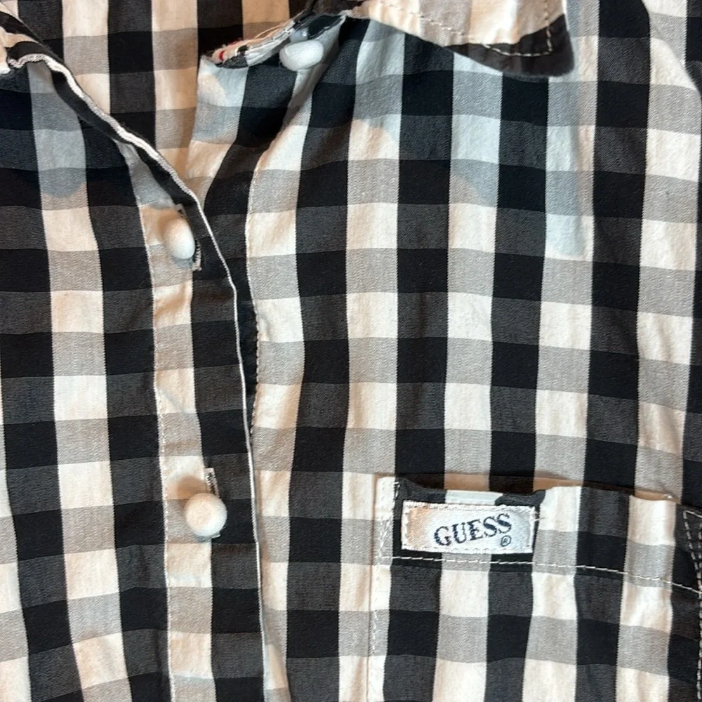 GUESS Black & White Checkered sleeveless tie-waist Women's top size medium - Picture 6 of 12